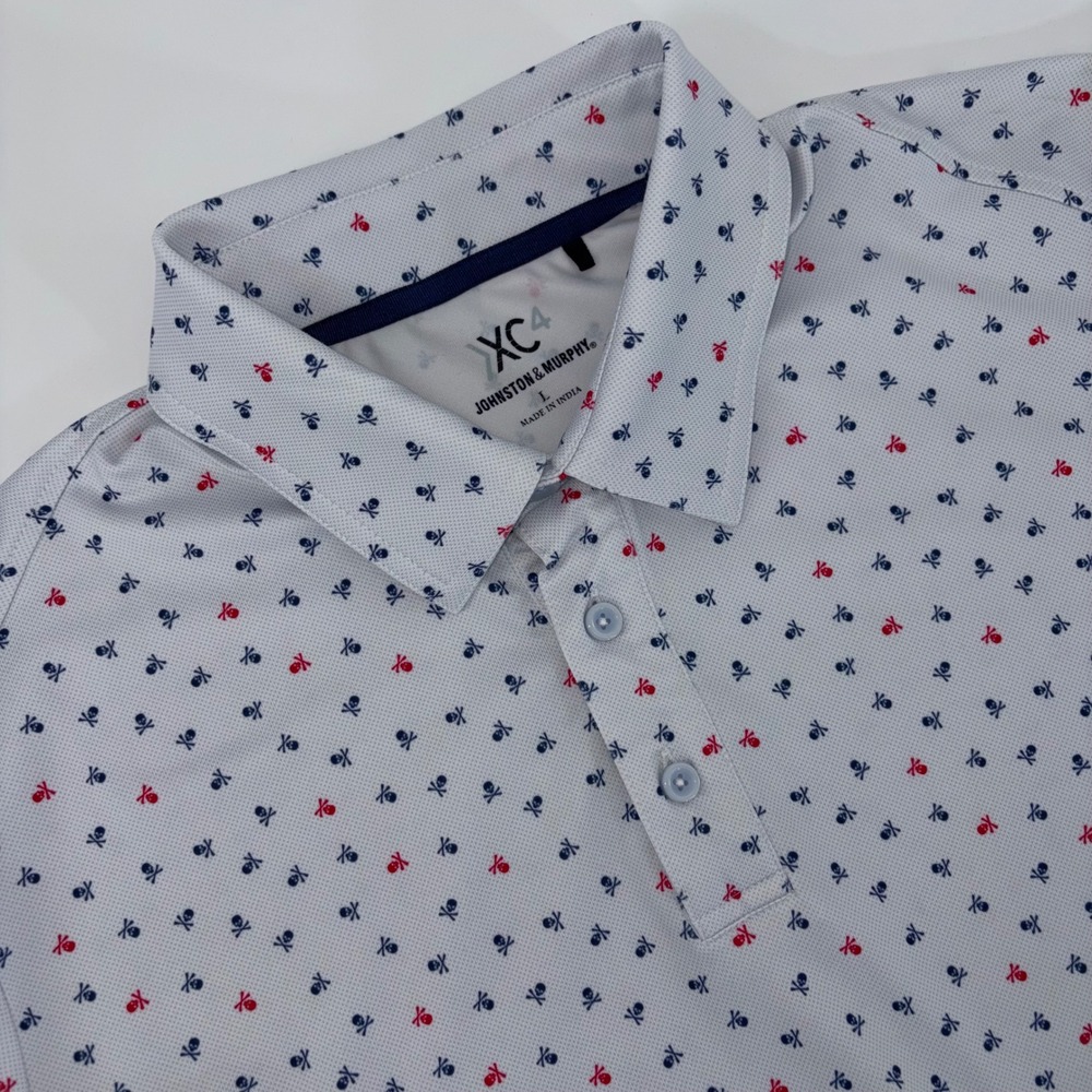 Johnston & Murphy XC4 Mens Large White Skull Crossbones Golf Polo Shirt